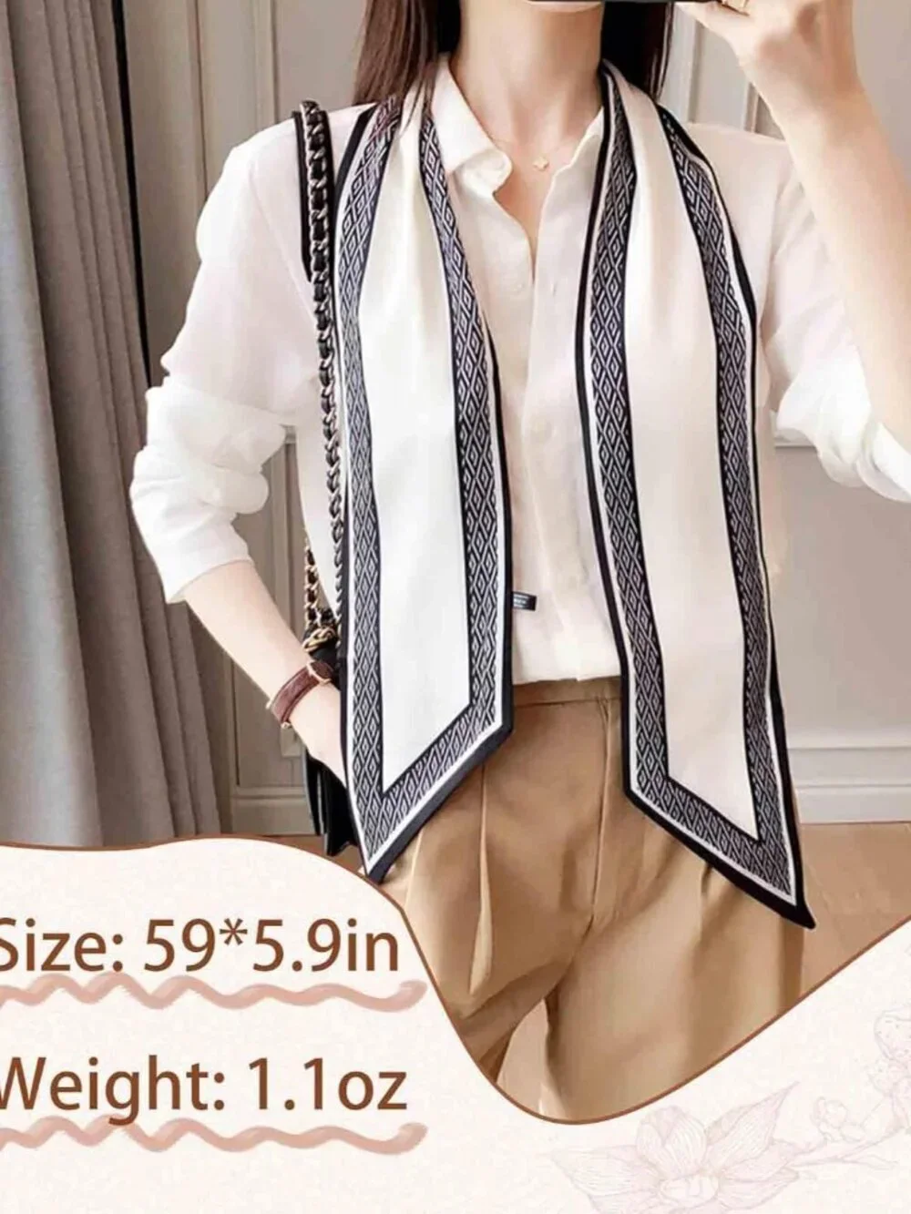 Women's Black Diamond Edge Fashion Elegant Oblique Angle  Scarves Bag Scarfs